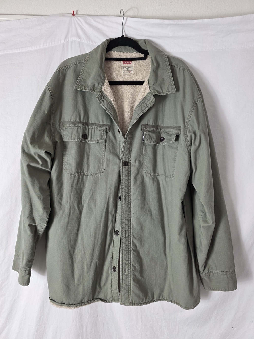 Levi's Military-Style Olive Green Faux Sherpa Lined Field Jacket XL Mens Womens
